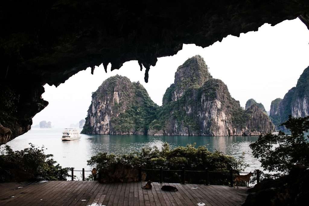 view from a cave at cat ba island