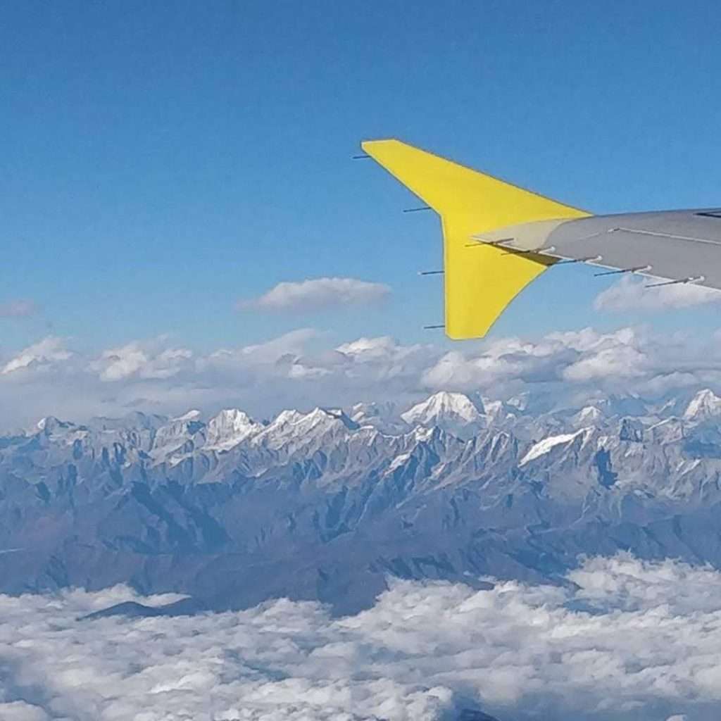 Himalayan range from the window when flying to Bhutan