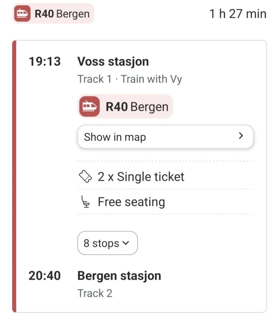How to book tickets from Voss to Bergen